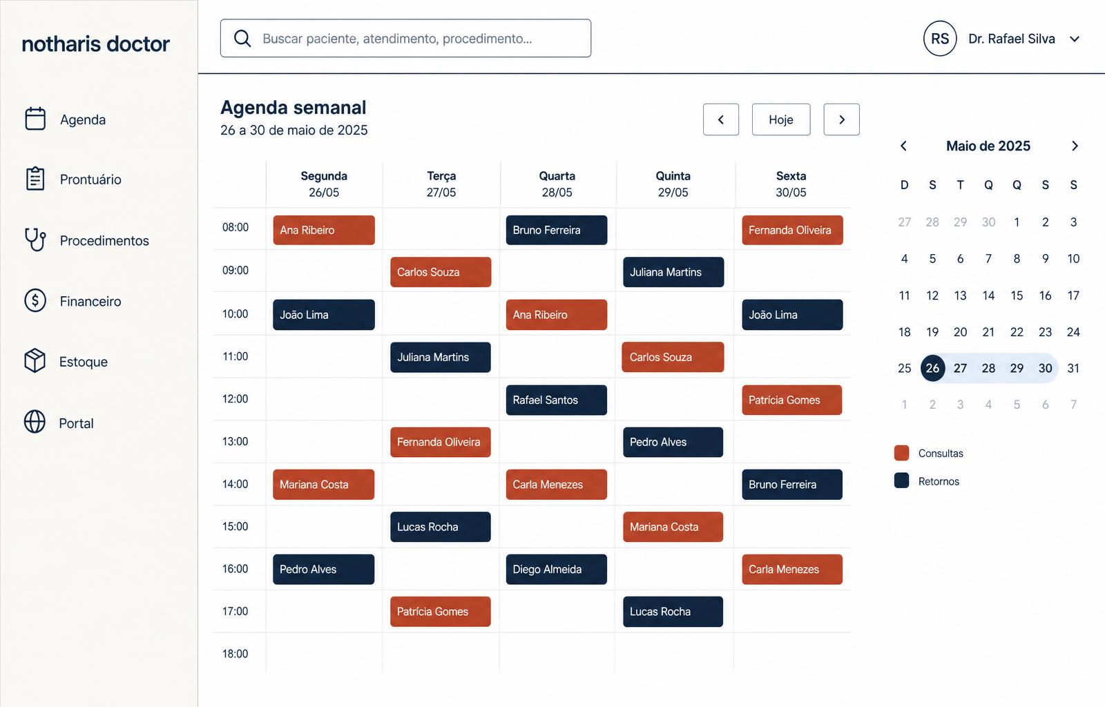 Mockup do módulo Agenda do notharis doctor